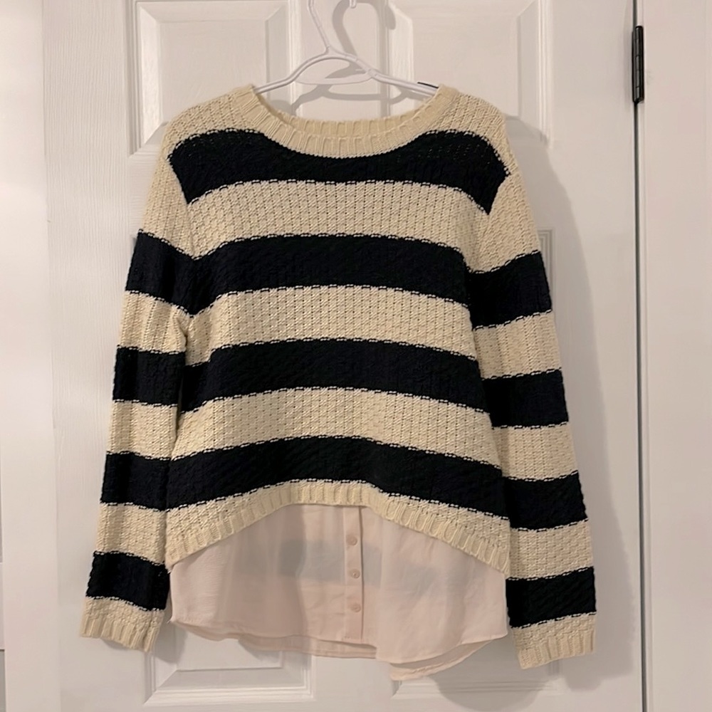 Monteau size L dark blue and cream striped sweater